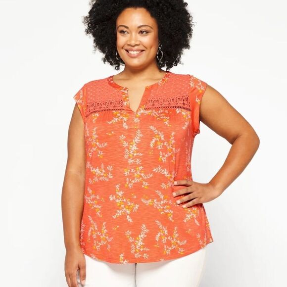 Daniel Rainn Taravel Crotchet Detail Knit Top Coral 2X STITCH FIX‎ NWT - Picture 1 of 8